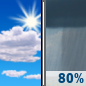 Saturday: Showers and possibly a thunderstorm after noon.  High near 90. South southeast wind 5 to 9 mph becoming east in the afternoon.  Chance of precipitation is 80%.